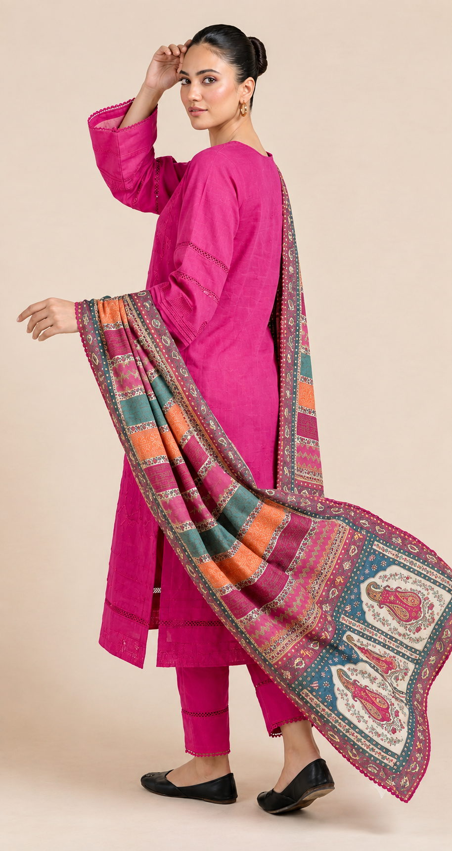 Embroidered Magenta Dhanak 3-Piece Unstitched Suit