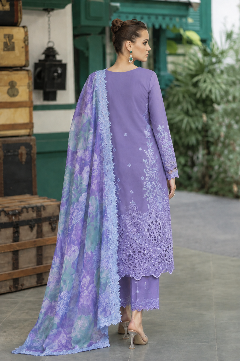Lilac Dhanak 3-Piece Unstitched Suit