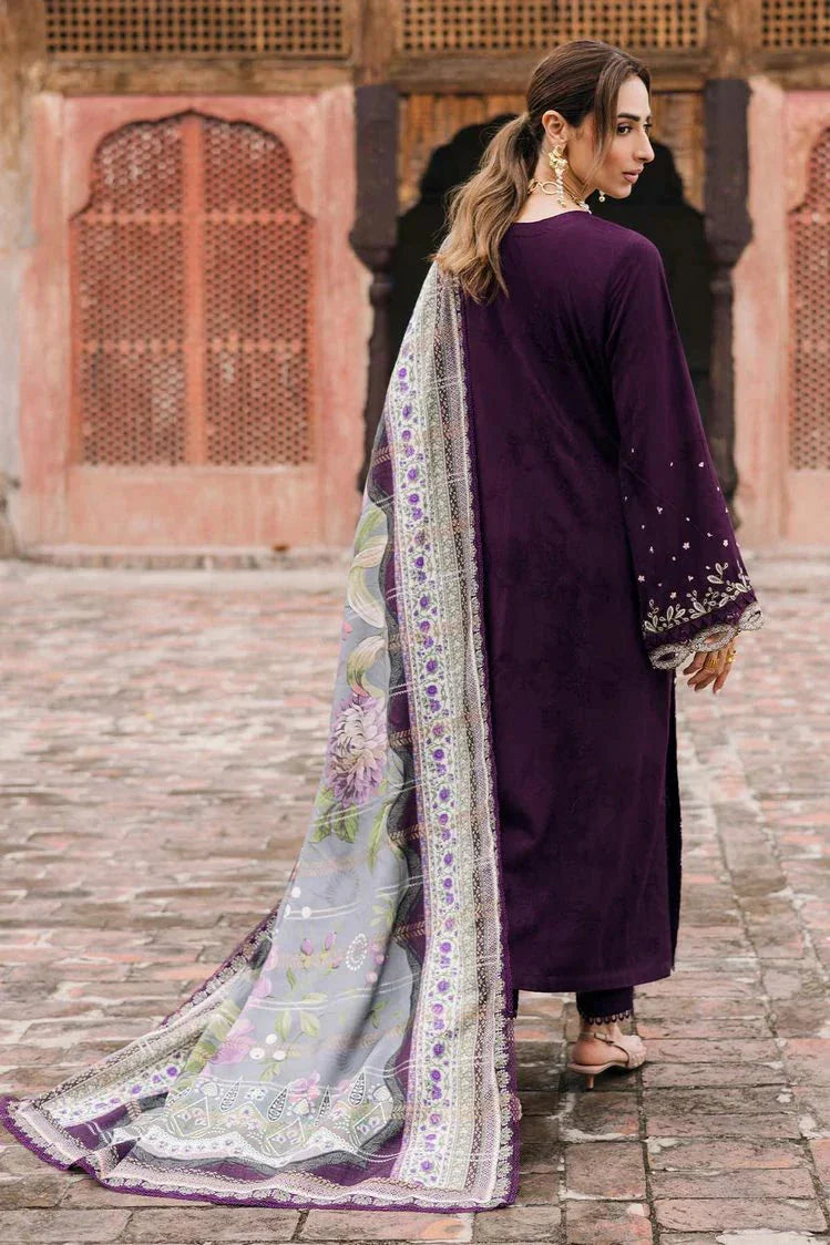 Embroidered Deep Plum Dhanak 3-Piece Unstitched Suit