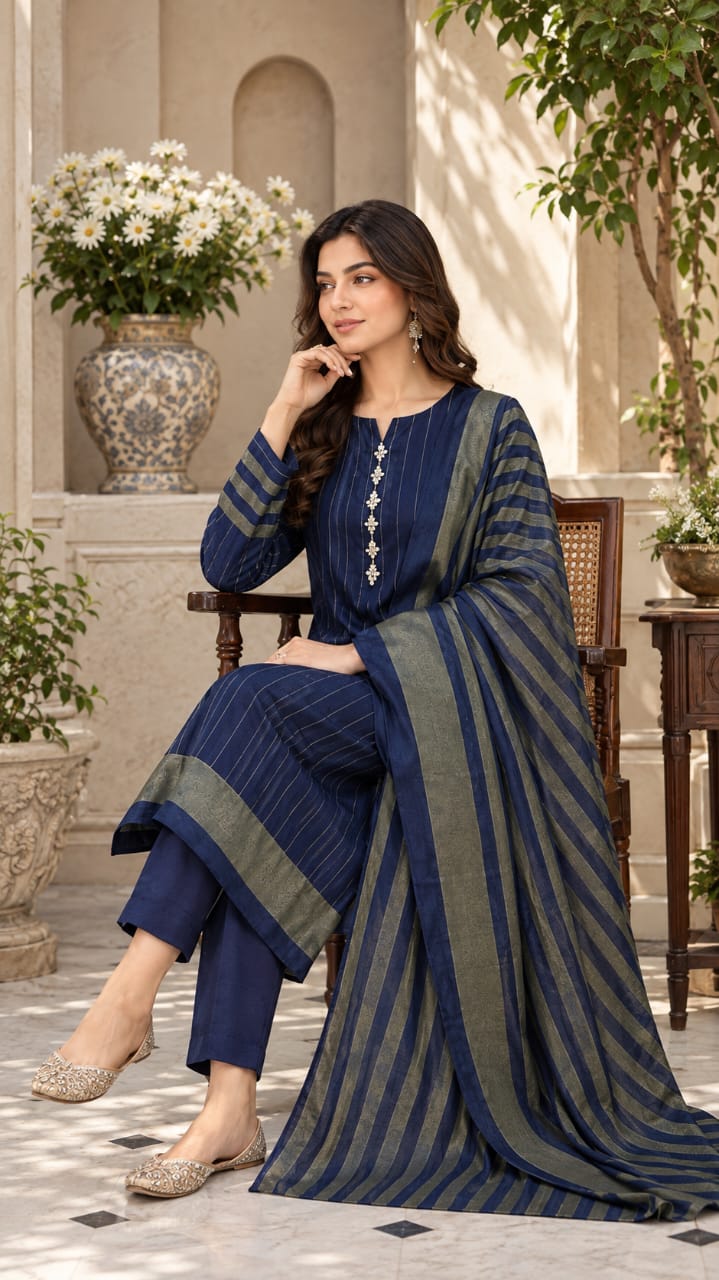 3pc Multani Khaddi Susi Blue