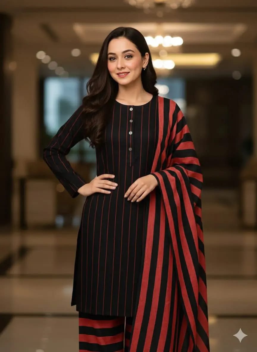 3pc Multani Khaddi Susi Red-Black