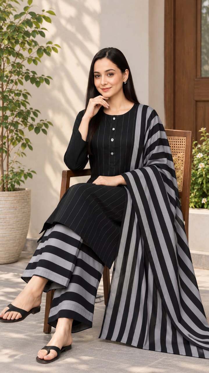 3pc Multani Khaddi Susi Black