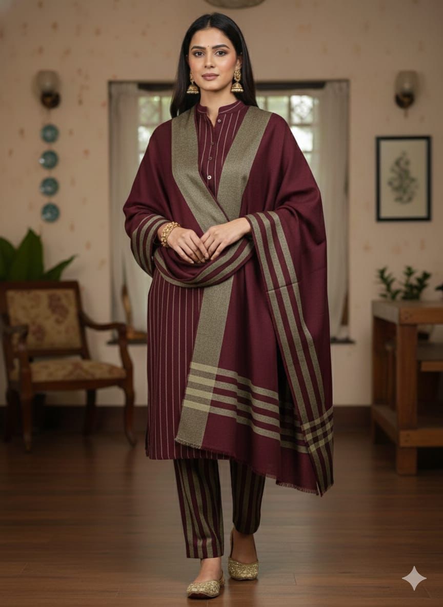 3pc Multani Khaddi Susi Maroon