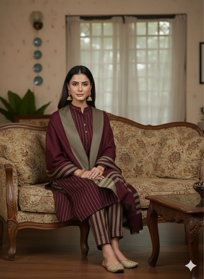 3pc Multani Khaddi Susi Maroon