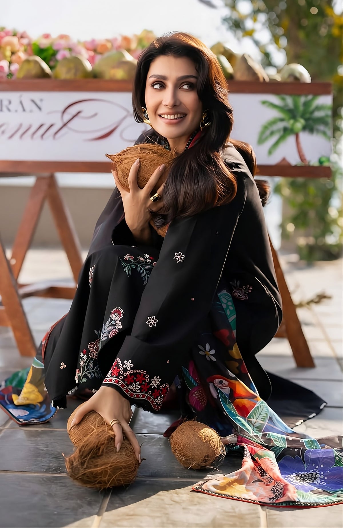 Jet Black Dhanak 3-Piece Unstitched Suit with Printed Dupatta