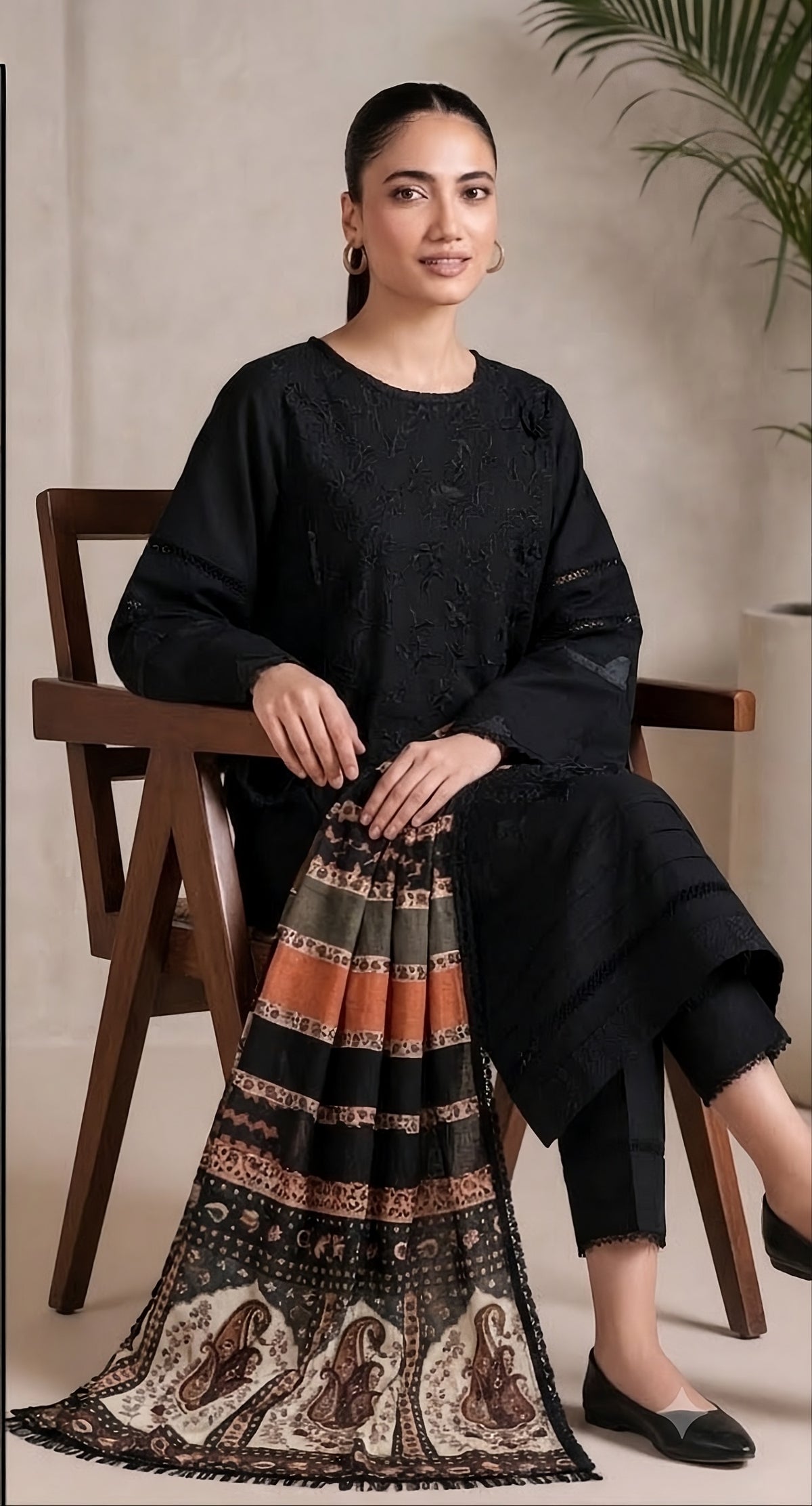 Embroidered Dhanak Jet Black 3-Piece unstitched Suit