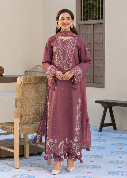 Deep Plum Dhanak 3-Piece Unstitched Suit