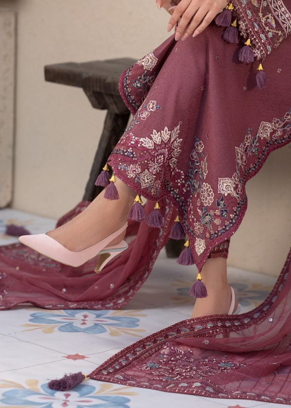 Deep Plum Dhanak 3-Piece Unstitched Suit
