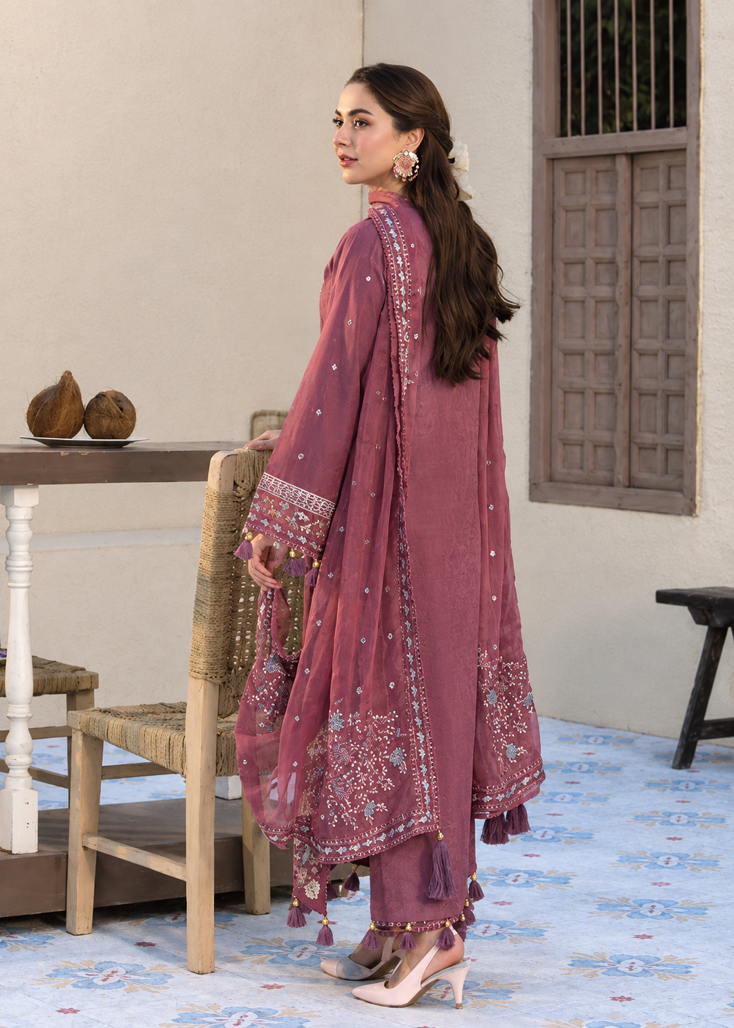 Deep Plum Dhanak 3-Piece Unstitched Suit