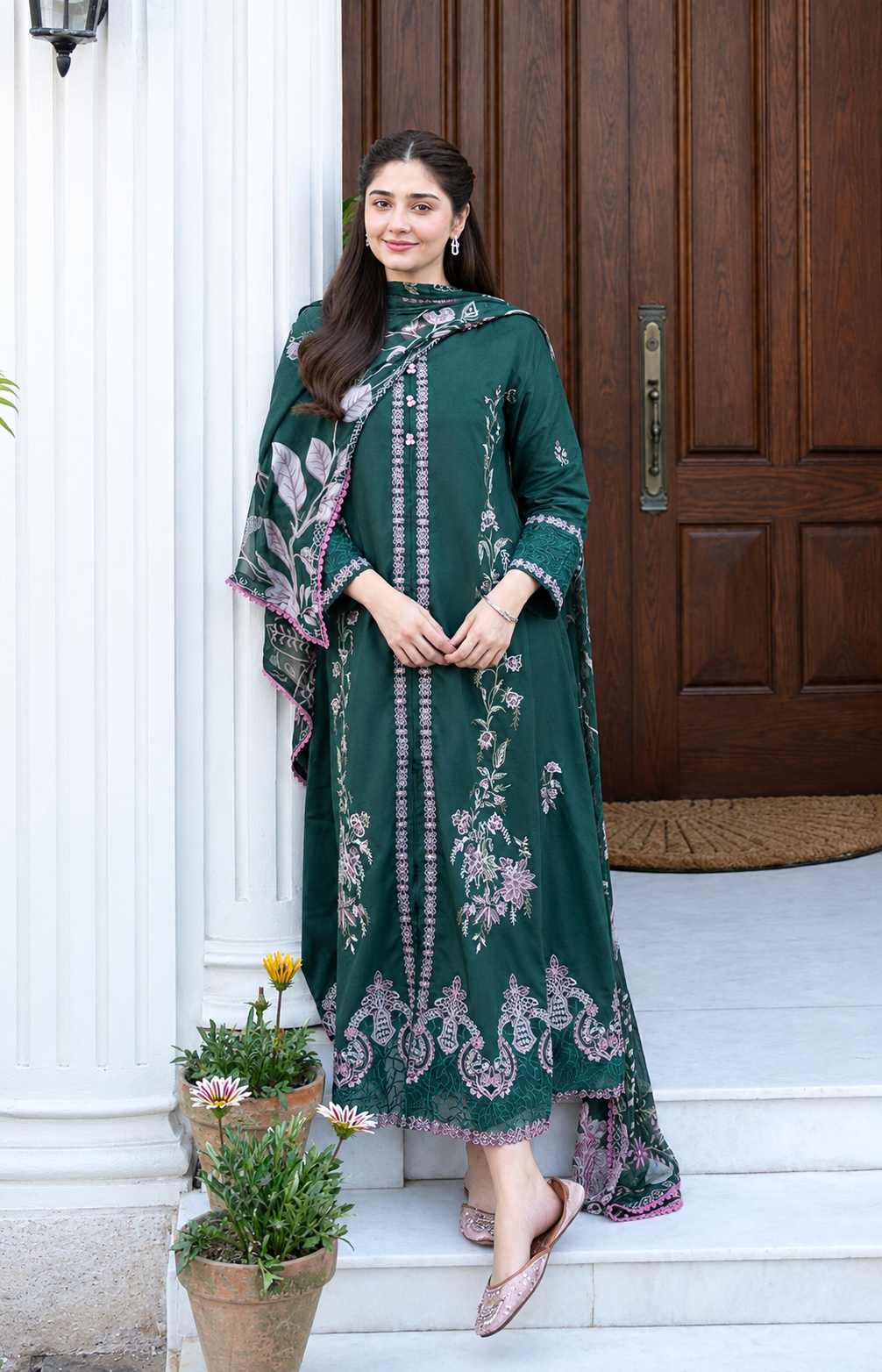 Dark Green Dhanak 3-Piece Unstitched Suit