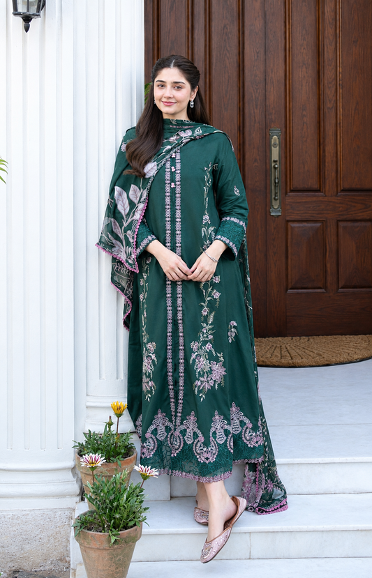 Dark Green Dhanak 3-Piece Unstitched Suit