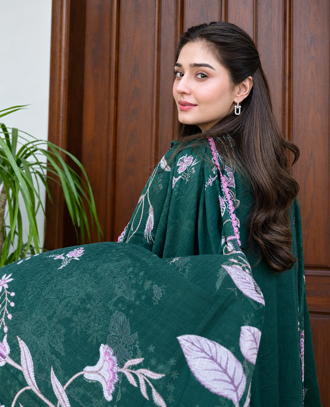 Dark Green Dhanak 3-Piece Unstitched Suit