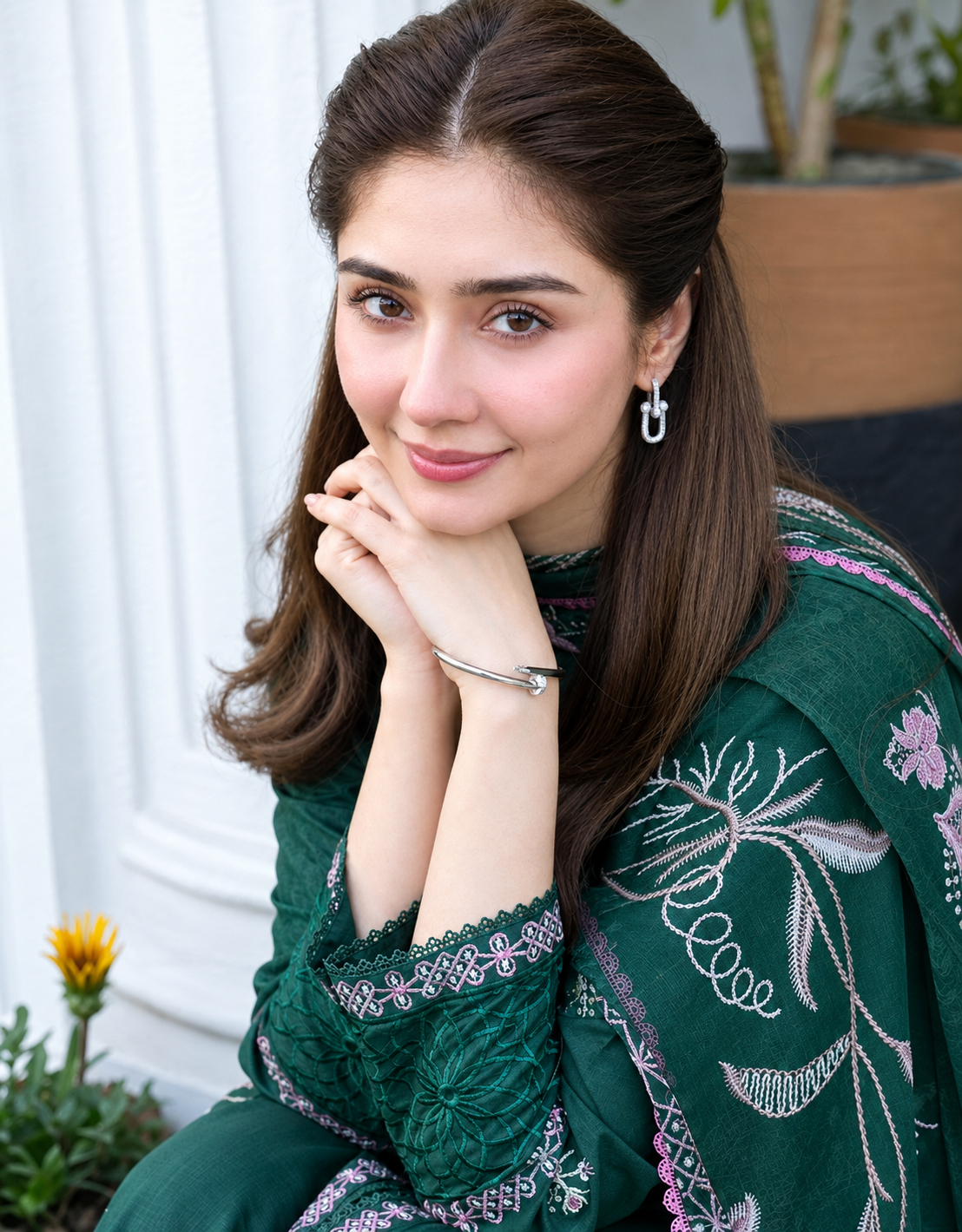 Dark Green Dhanak 3-Piece Unstitched Suit