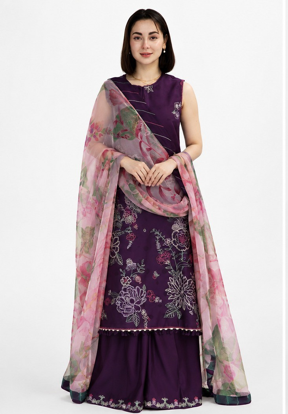 Deep Purple Dhanak 3-Piece Unstitched Suit