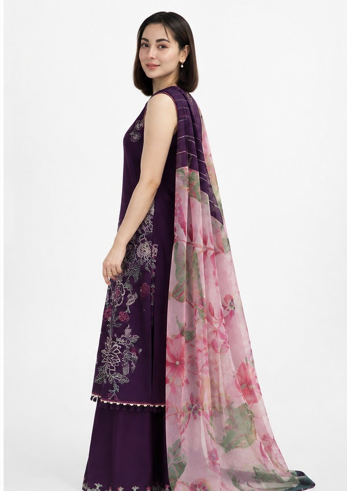 Deep Purple Dhanak 3-Piece Unstitched Suit
