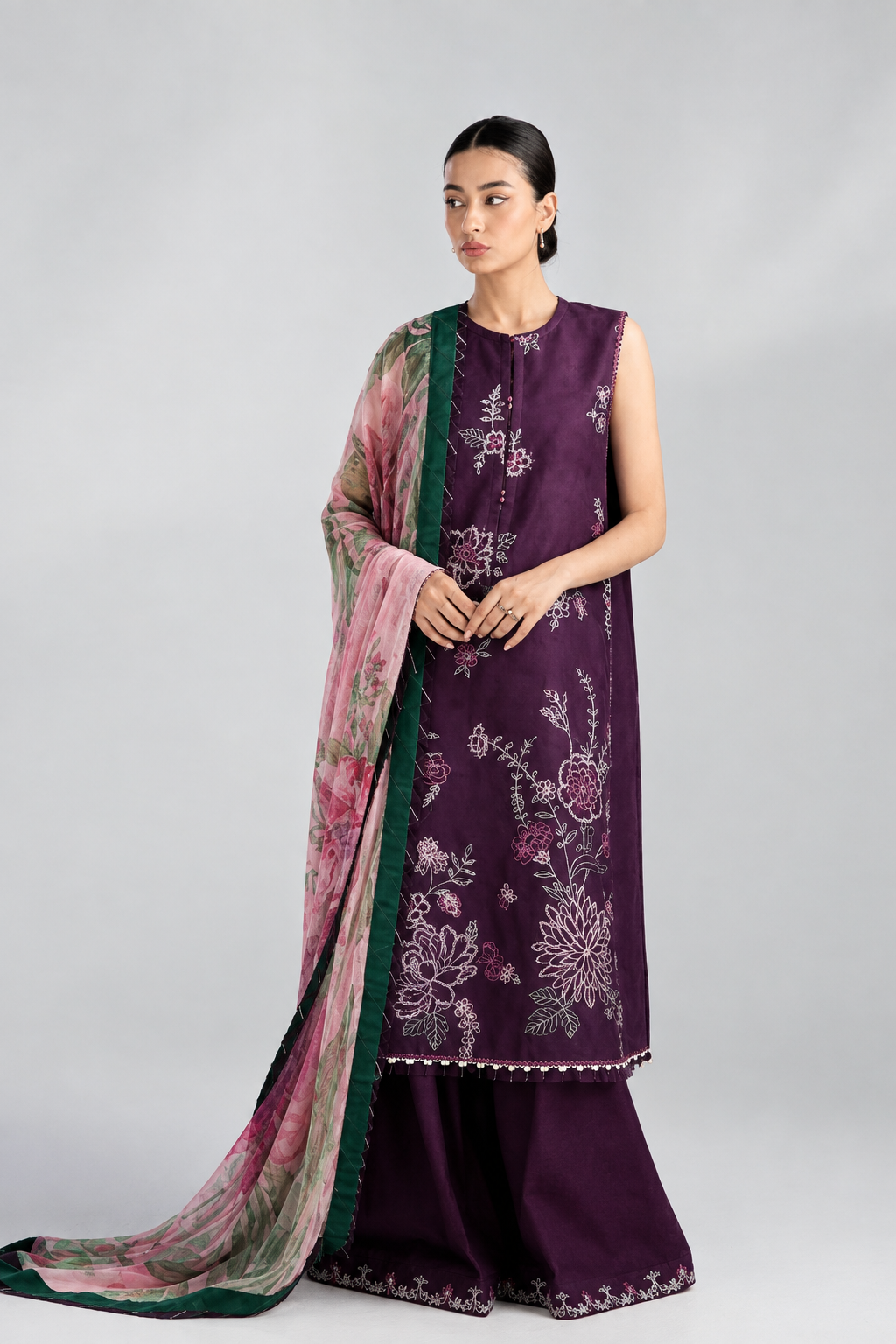 Deep Purple Dhanak 3-Piece Unstitched Suit