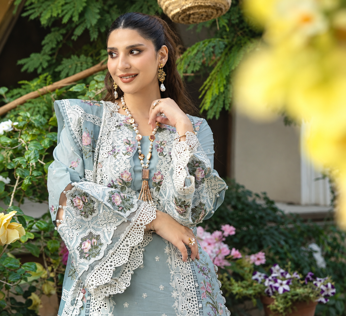 Heavy Embroidered Dust Blue 3-Piece Unstitched Suit