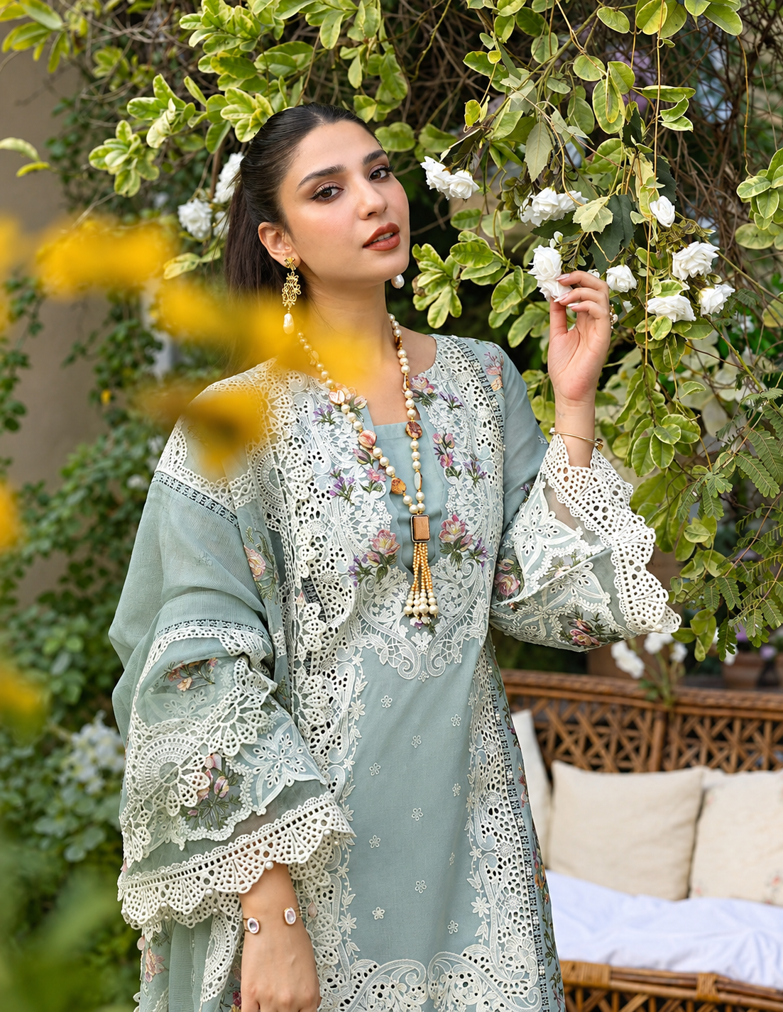 Heavy Embroidered Dust Blue 3-Piece Unstitched Suit