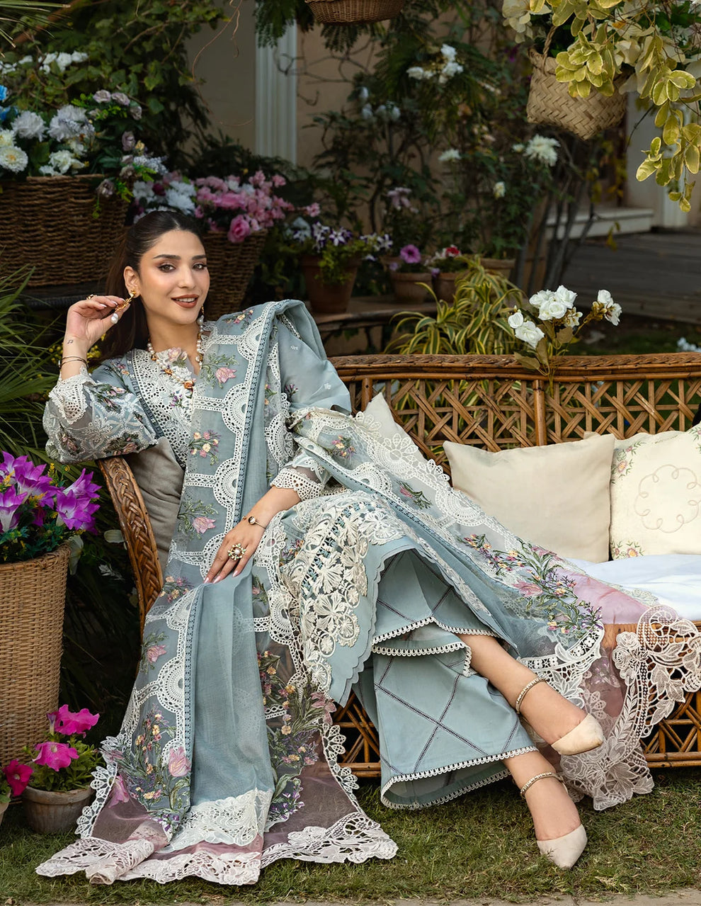Heavy Embroidered Dust Blue 3-Piece Unstitched Suit