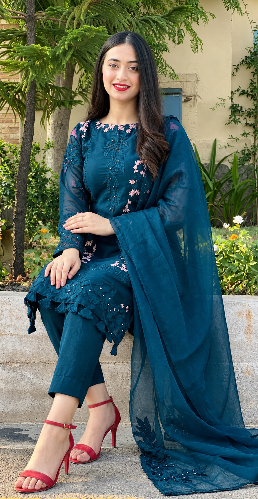 Teal Blue Dhanak 3-Piece Unstitched Suit