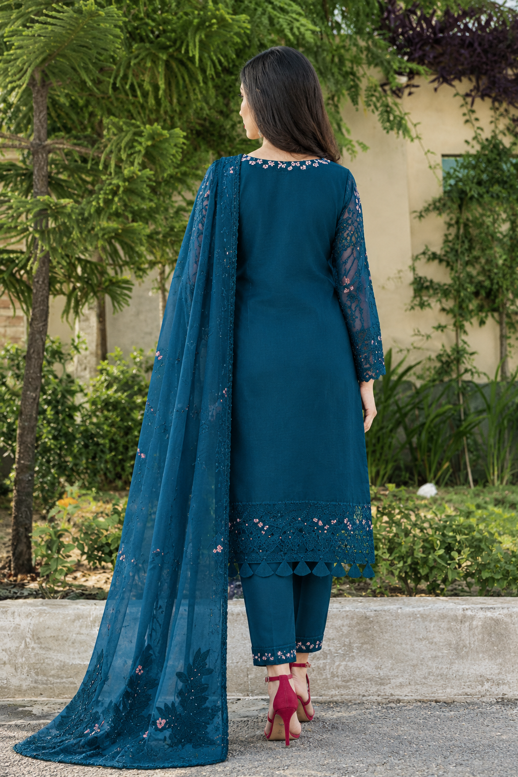 Teal Blue Dhanak 3-Piece Unstitched Suit