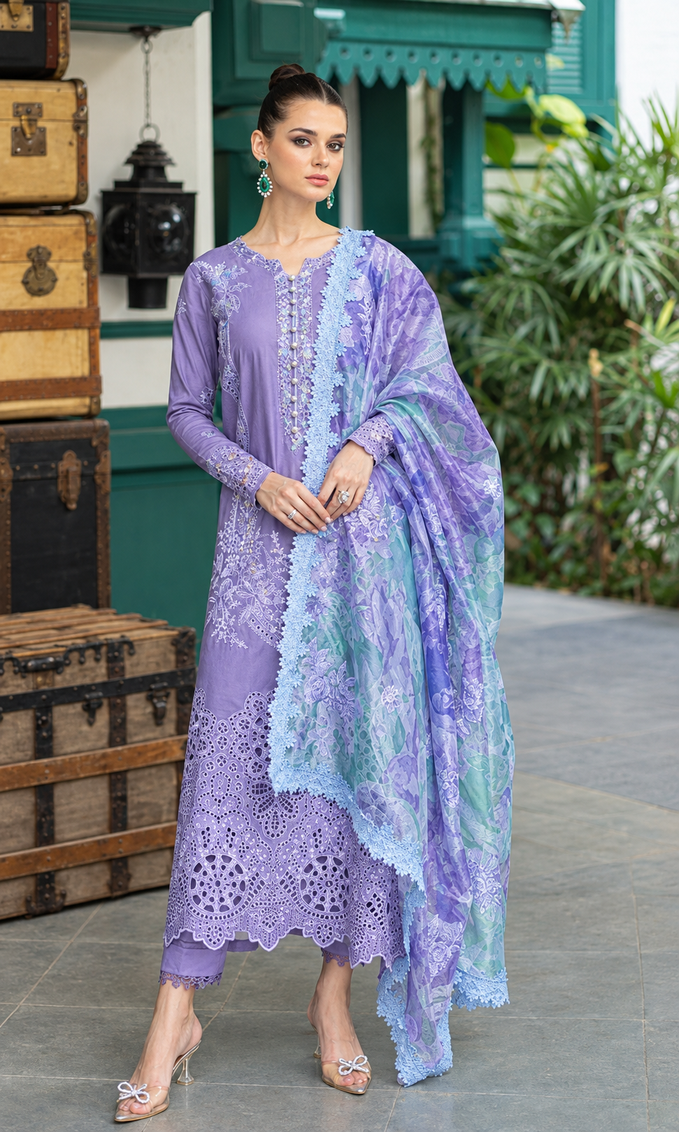 Lilac Dhanak 3-Piece Unstitched Suit