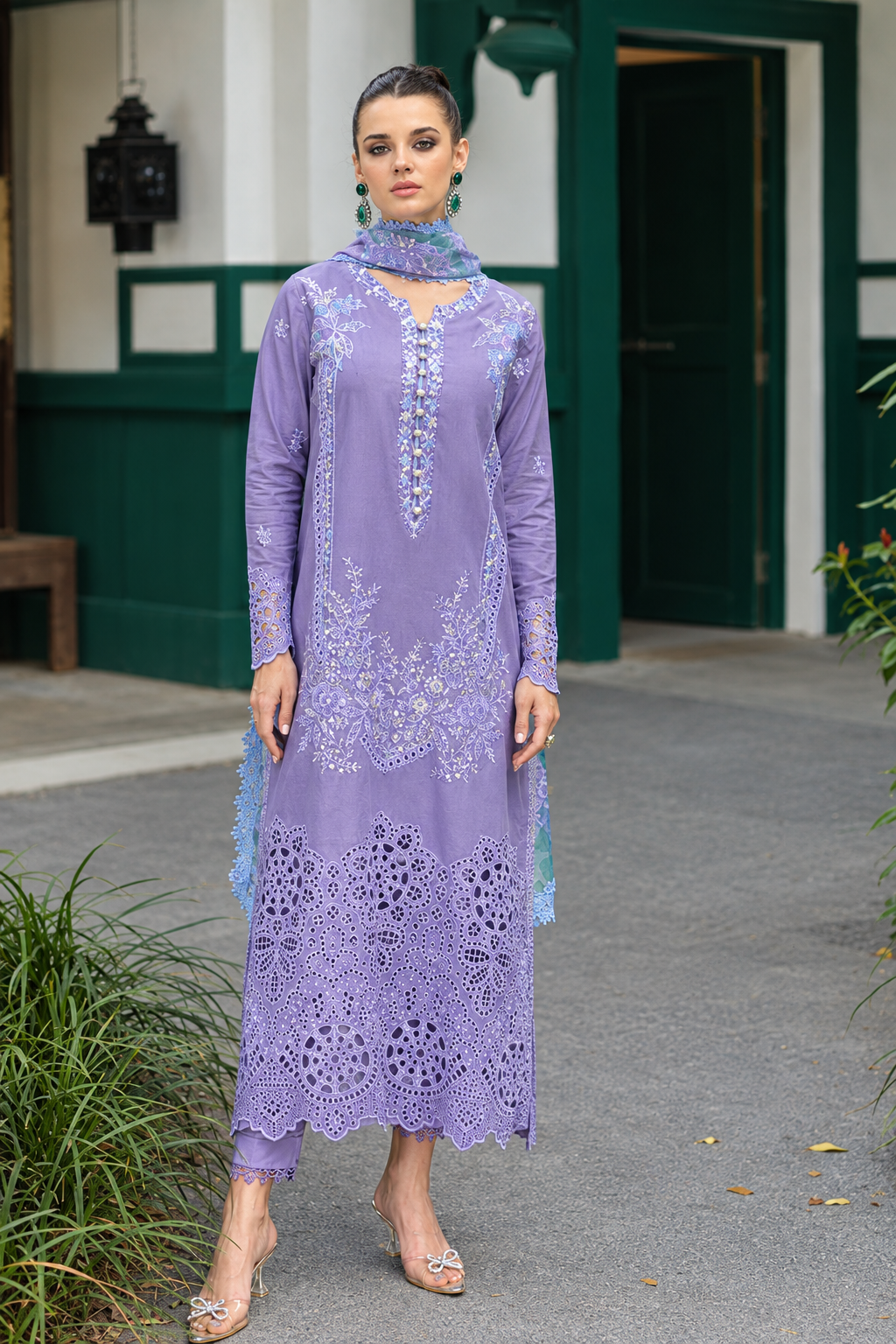 Lilac Dhanak 3-Piece Unstitched Suit