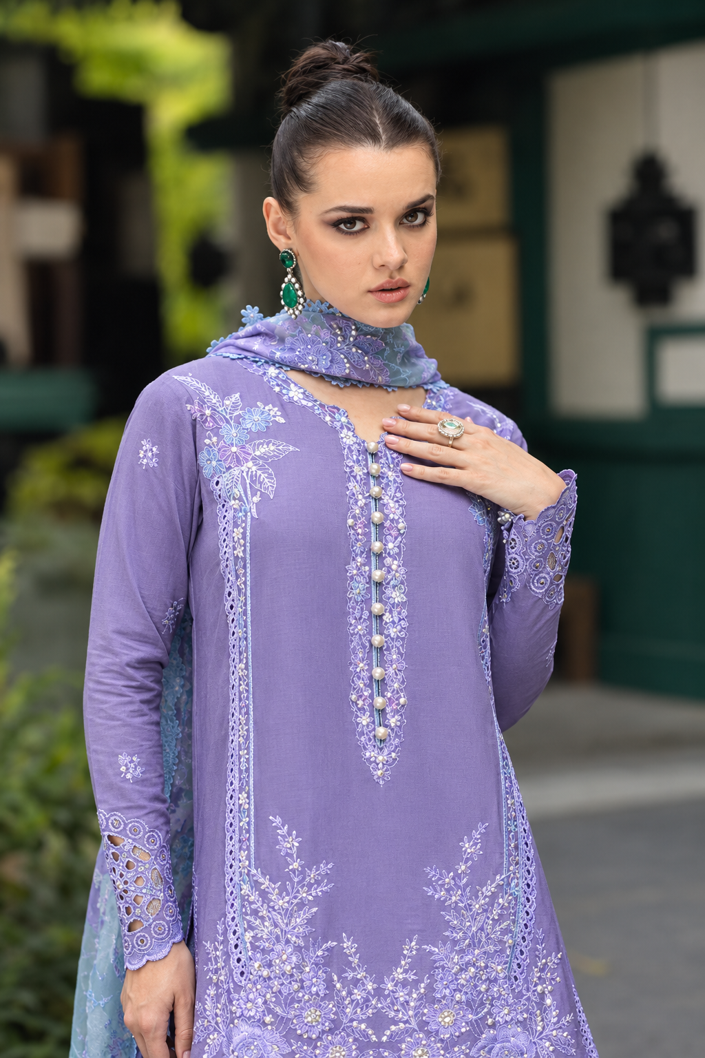 Lilac Dhanak 3-Piece Unstitched Suit