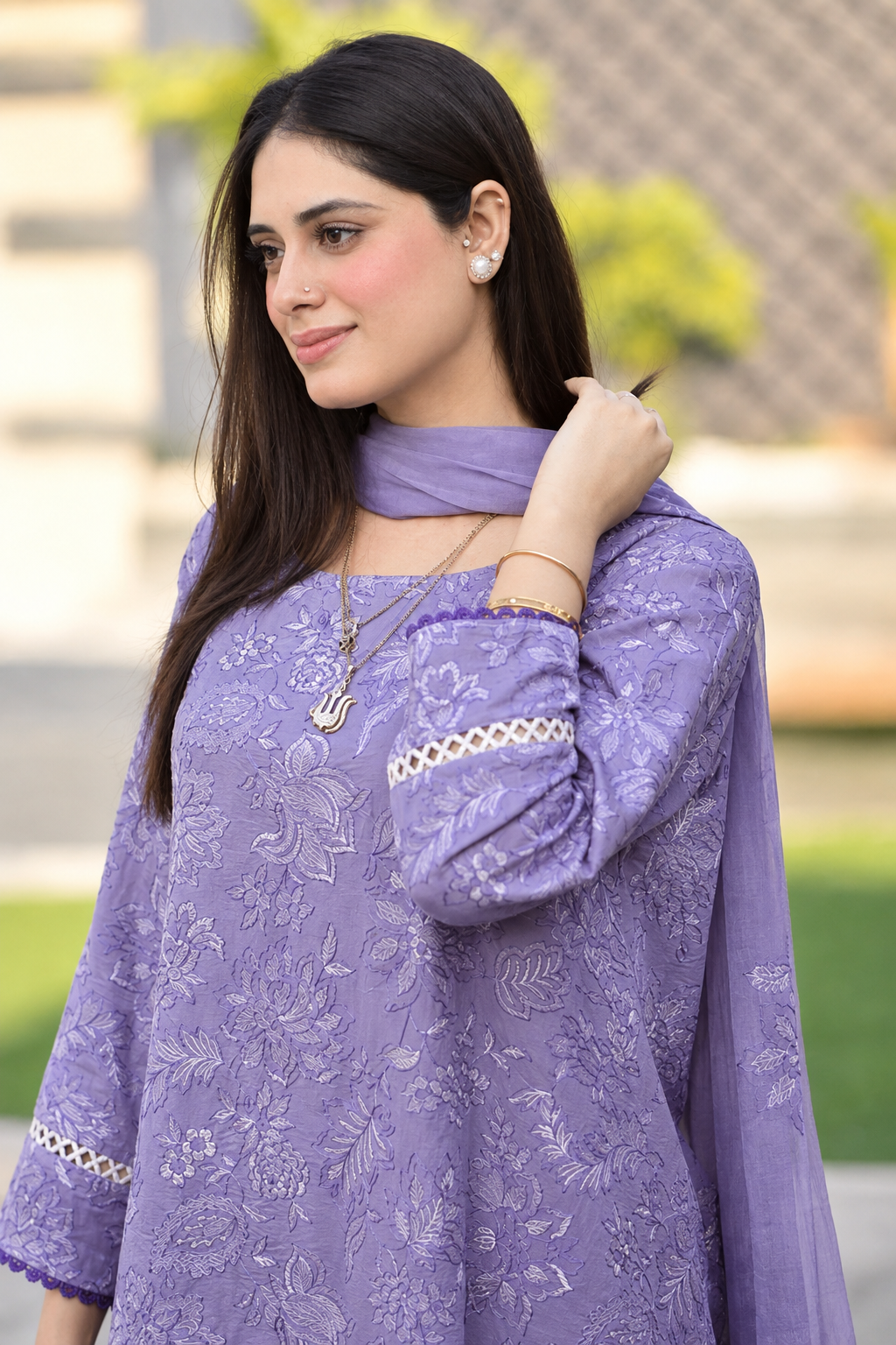 Soft Lilac Dhanak 3-Piece Unstitched Suit