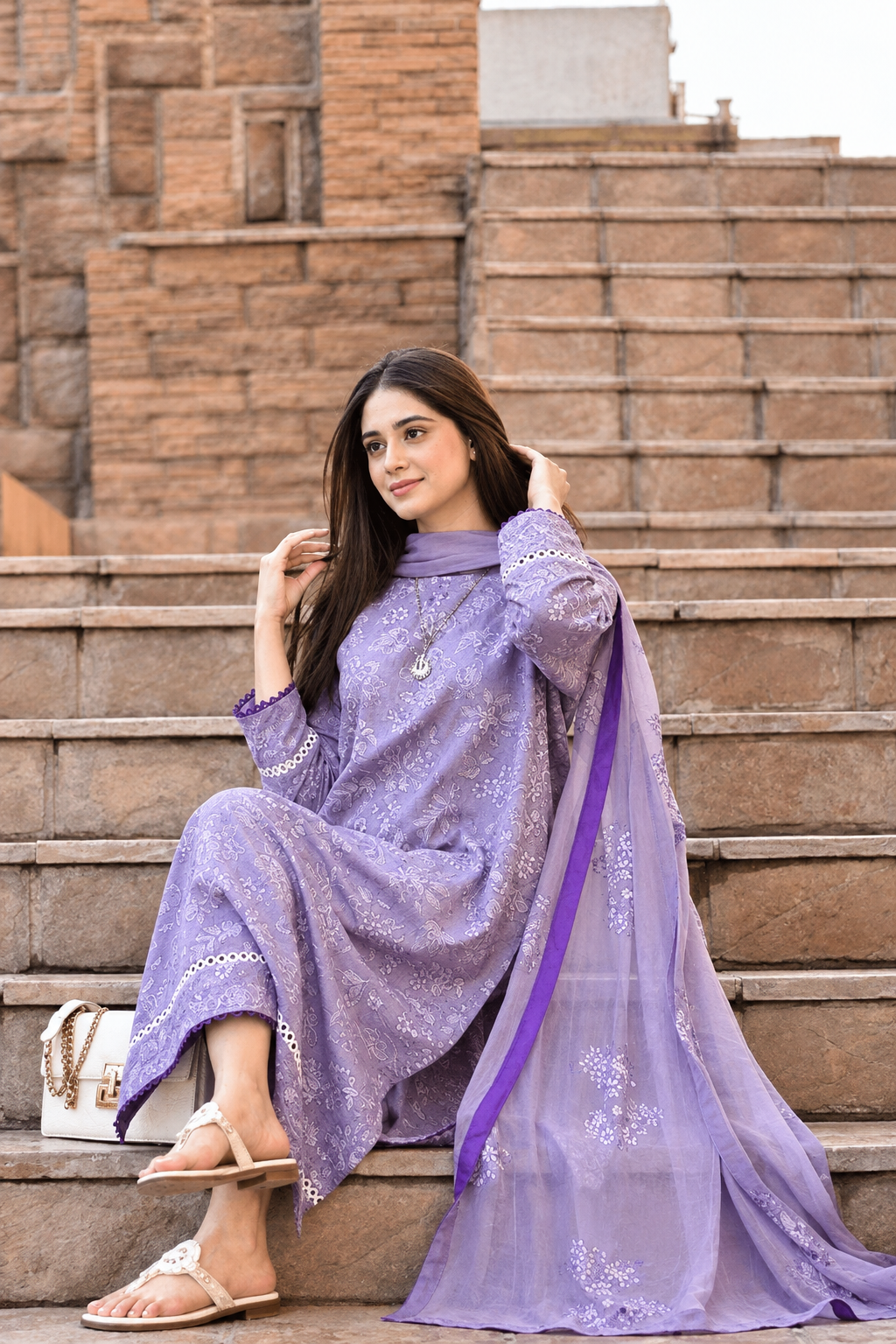 Soft Lilac Dhanak 3-Piece Unstitched Suit
