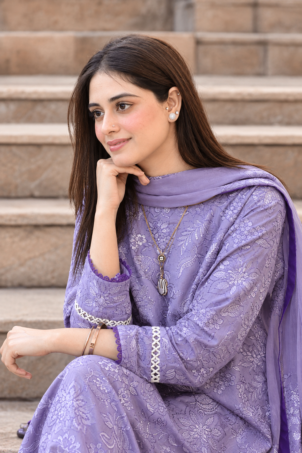 Soft Lilac Dhanak 3-Piece Unstitched Suit