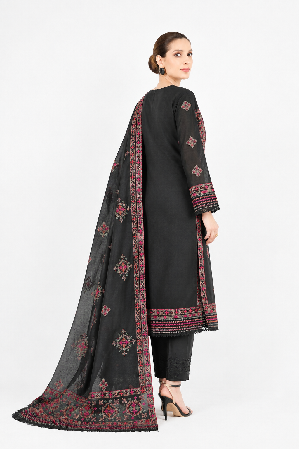 Jet Black Dhanak 3-Piece Unstitched Suit