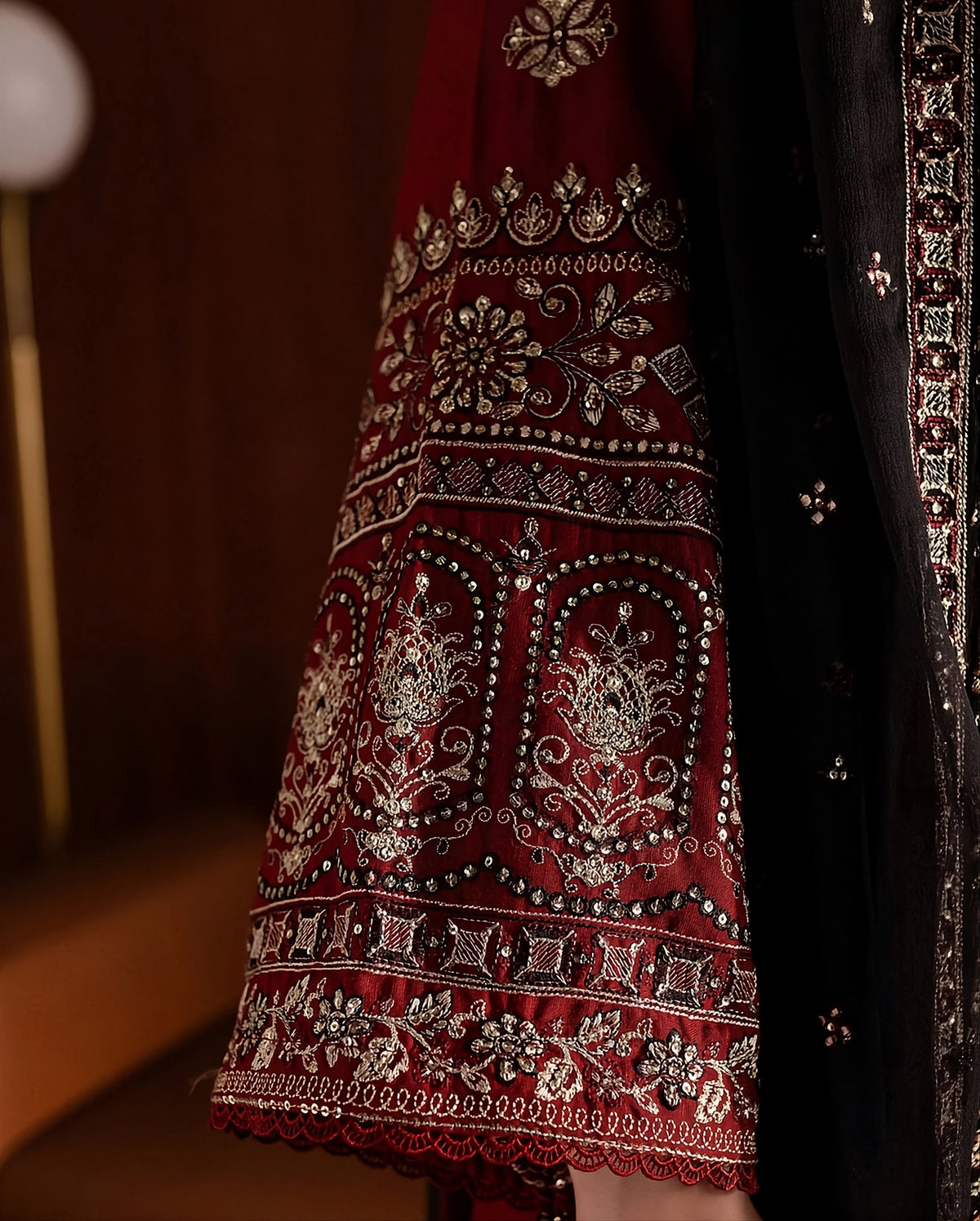 Deep Red Dhanak 3-Piece Unstitched Suit