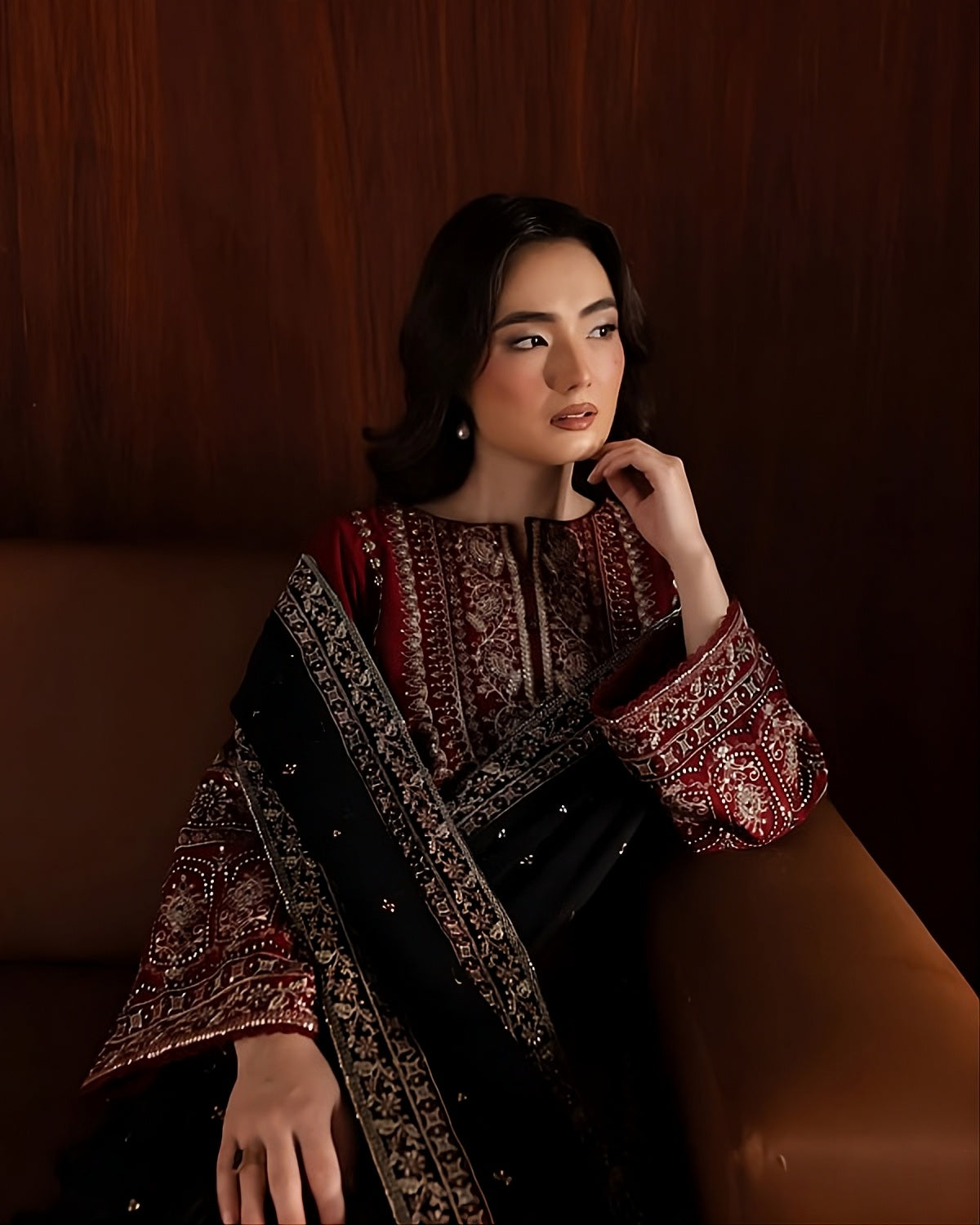Deep Red Dhanak 3-Piece Unstitched Suit
