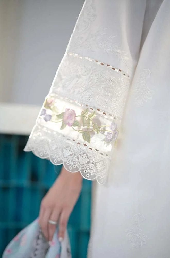 Embroidered Off-White Dhanak 3-Piece Unstitched Suit