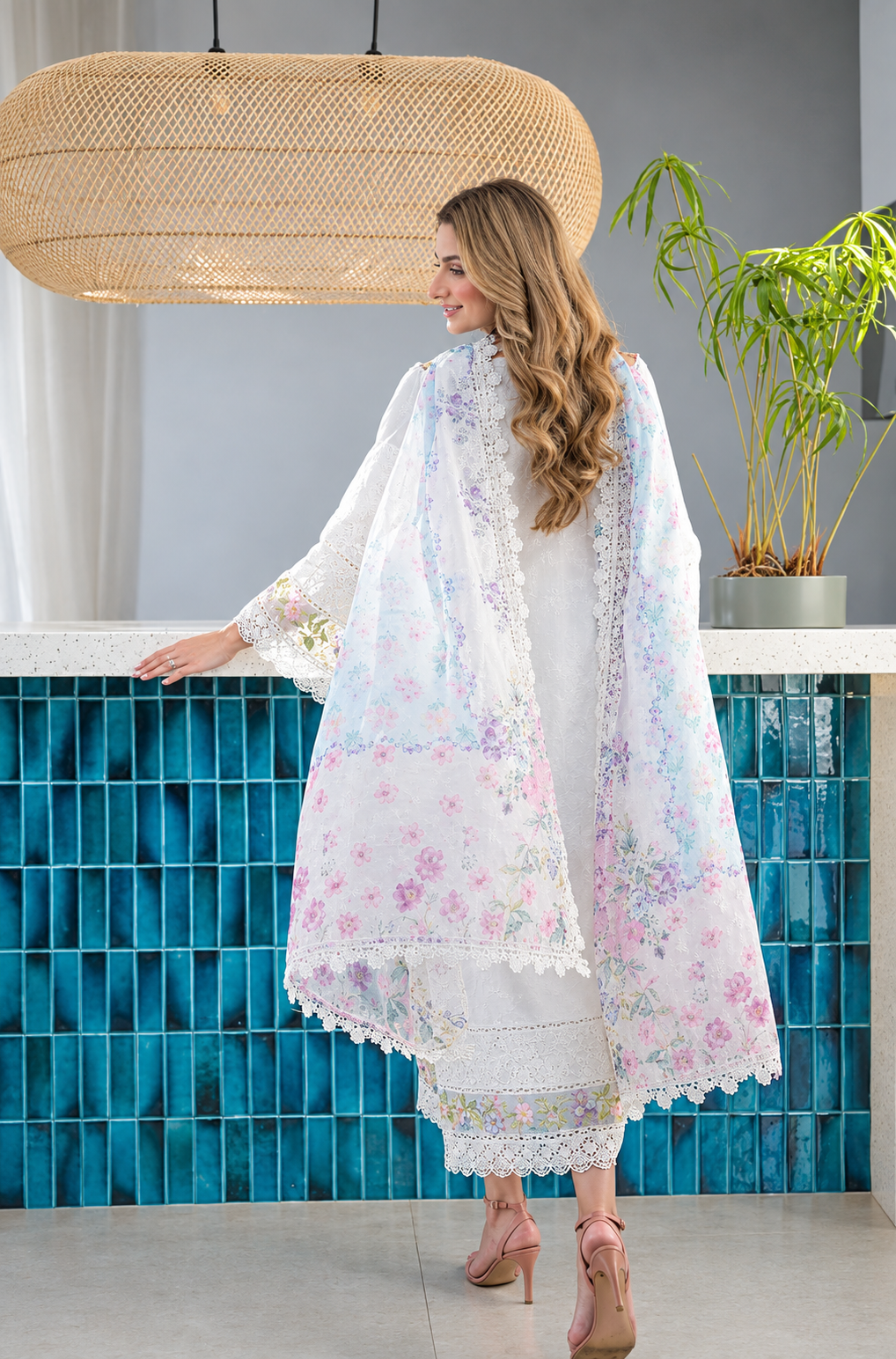 Embroidered Off-White Dhanak 3-Piece Unstitched Suit