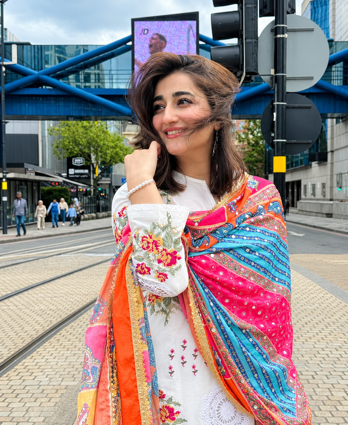 Off-White Dhanak 3-Piece Unstitched Suit with Multi-Color Shawl