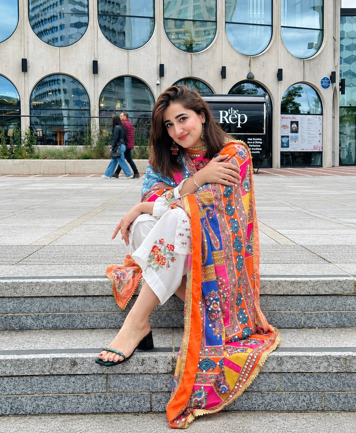 Off-White Dhanak 3-Piece Unstitched Suit with Multi-Color Shawl